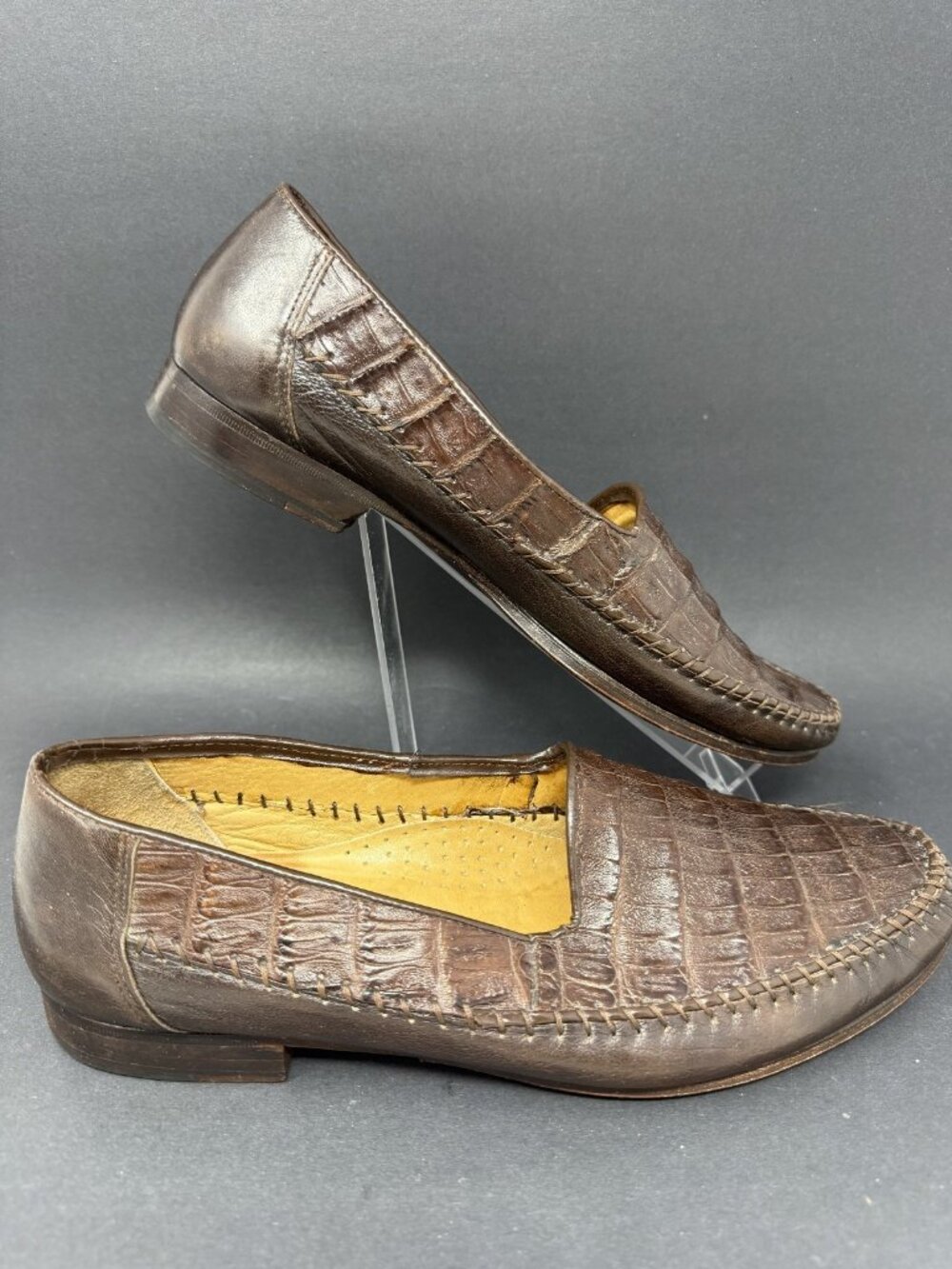 Michele Loisi Dress Leather Loafer Shoe Brown Italy Mens 7.5 D Preppy - Picture 5 of 8